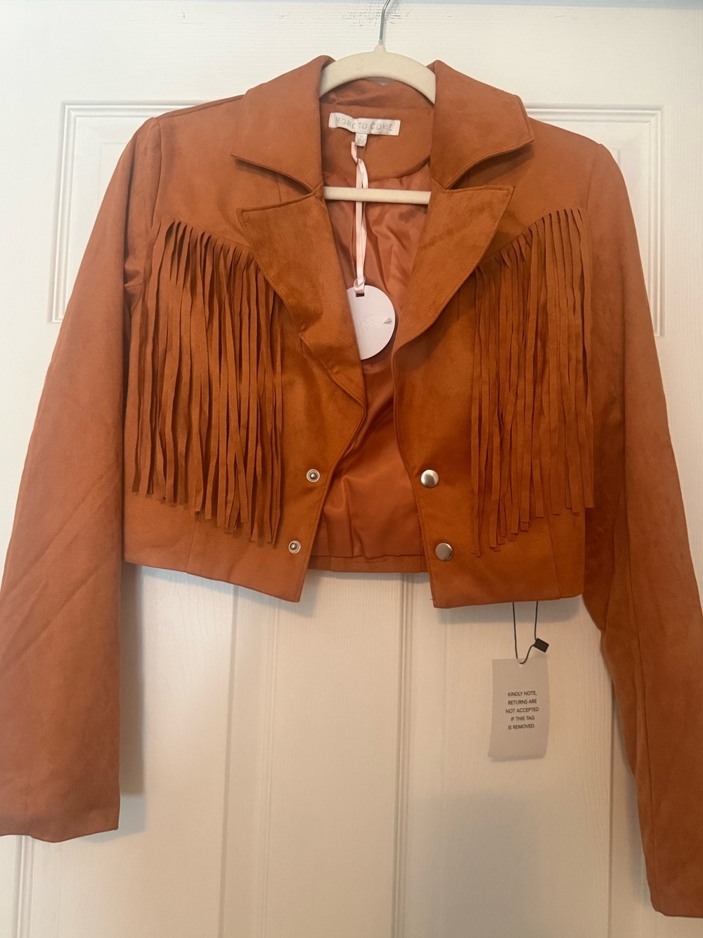 Kiara Faux Suede Jacket Cropped Fringe - Camel Color Size XXS NWT